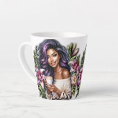 Blumen Design liebliche Dame mit Kaffee Milchtasse (Linke Ecke)