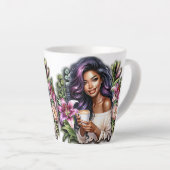 Blumen Design liebliche Dame mit Kaffee Milchtasse (Rechte Ecke)