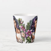 Blumen Design liebliche Dame mit Kaffee Milchtasse (Vorderseite)
