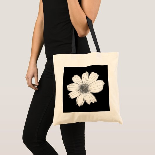 Blumen-Design Schwarz-Weiß Tragetasche (Vorderseite (Produkt))