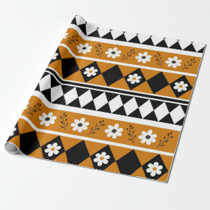 Blumen-Diamant-Boho-Blumenmuster mit Randstreifen Geschenkpapier