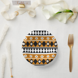 Blumen-Diamant-Boho-Blumenmuster mit Randstreifen Pappteller