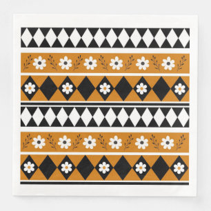 Blumen-Diamant-Boho-Blumenmuster mit Randstreifen Serviette