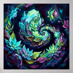Blumen, die im Vakuum des Weltraums blühen Poster