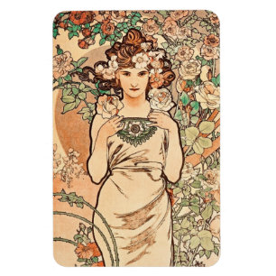 Blumen - Die Rose von Alphonse Mucha Magnet