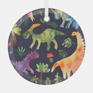 Blumen-Dinosaurier: Wasserfarben-Stoffdesign Ornament Aus Glas