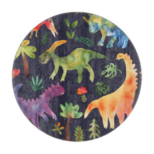 Blumen-Dinosaurier: Wasserfarben-Stoffdesign Schneidebrett