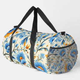Blumen-Duffelbag mit lebendigem Blau und Orange  Duffle Bag