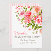 Blumen-Dusche sind Sie meine Trauzeugin? | Rosa Einladung (Vorne/Hinten)