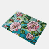 Blumen-Effekt mit Glasmalerei Rosa Blumen Botanisc Fußmatte (Schrägansicht)