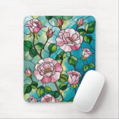Blumen-Effekt mit Glasmalerei Rosa Blumen Botanisc Mousepad (Mit Mouse)