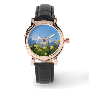 Blumen   Eiger Monch Schweizer Alpen Armbanduhr