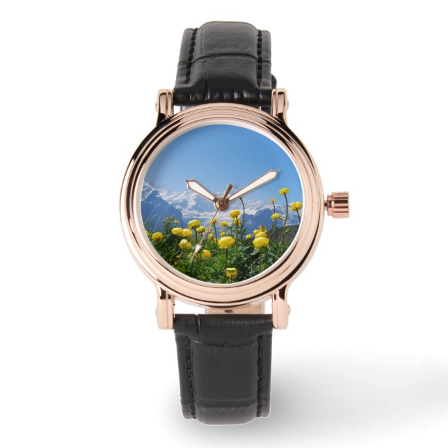 Blumen | Eiger Monch Schweizer Alpen Armbanduhr (Vorderseite)