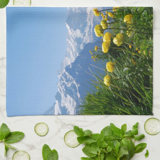 Blumen | Eiger Monch Schweizer Alpen Geschirrtuch (Gefaltet)