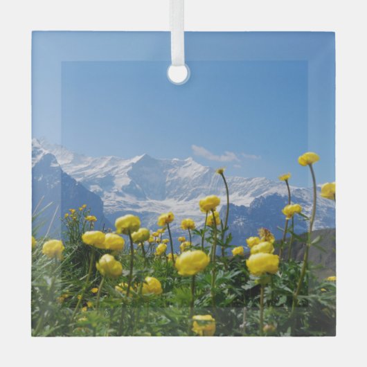 Blumen | Eiger Monch Schweizer Alpen Ornament Aus Glas (Vorderseite)
