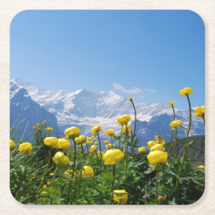 Blumen   Eiger Monch Schweizer Alpen Rechteckiger Pappuntersetzer