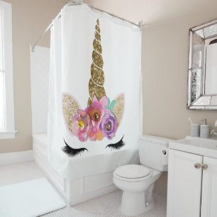 Blumen Einhorn Gold Glitter Glam Mädchen Funkeln Duschvorhang