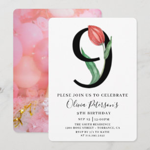 Blumen-Einladung zum 9. Geburtstag mit individuell Einladung