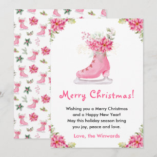 Blumen-Eislaufschuh Pink Frohe Weihnachten