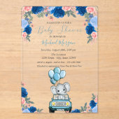 Blumen, Elefant Babyshower Acryleinladungen (Vorderseite)
