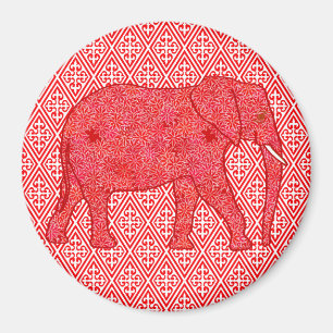 Blumen-Elefant - tiefrot und korallenrot Magnet