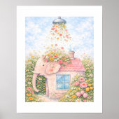 Blumen- Elefanten- Cottage- Kunstposter Poster (Vorne)