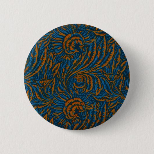 Blumen Elegance Blau & Gold, Kunst & Handwerk Desi Button (Vorderseite)
