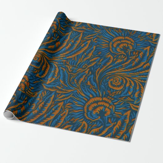 Blumen Elegance Blau & Gold, Kunst & Handwerk Desi Geschenkpapier (Ungerollt)
