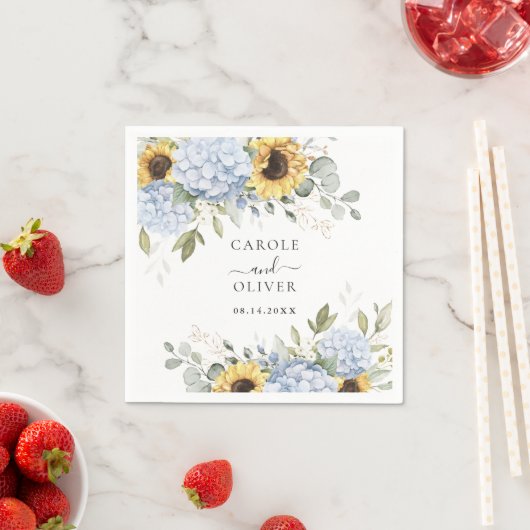 Blumen Elegant Blue Hydrangea Sonnenblumen Hochzei Serviette (Beispiel)