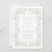 Blumen Elegante Vintag Sage Hochzeit Einladung (Vorderseite)