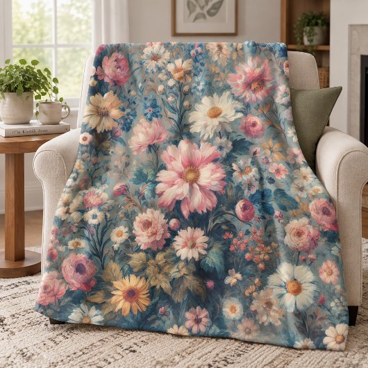 Blumen-Eleganz Fleecedecke