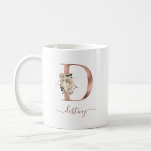 Blumen-Elfenbein-Roségold-Monogramm Buchstabe "D" Kaffeetasse