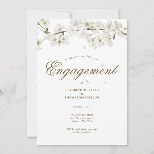 Blumen Engagement Partei Weißes Blossom Einladung (Vorderseite)