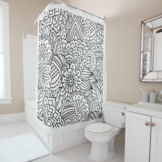 Blumen-Entwurfs-Gekritzel Duschvorhang (Beispiel)