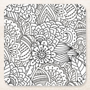 Blumen-Entwurfs-Gekritzel Rechteckiger Pappuntersetzer