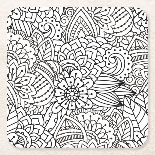 Blumen-Entwurfs-Gekritzel Rechteckiger Pappuntersetzer (Vorderseite)