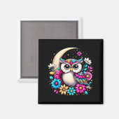 Blumen-Eule und Mond Magnet (Vorderseite/Rückseite)