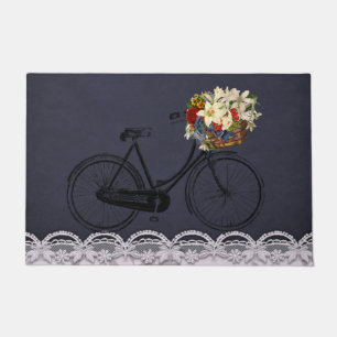 Blumen-Fahrradfahrrad der willkommenen Tür blaues Fußmatte
