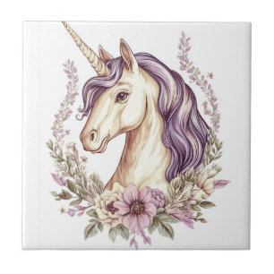 Blumen-Fantasie-Einhorn  (1) Fliese