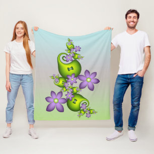 Blumen-Fantasie Flieder-Blumen Grüne Formen Frakta Fleecedecke