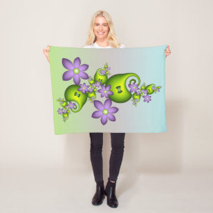Blumen-Fantasie Flieder-Blumen Grüne Formen Frakta Fleecedecke
