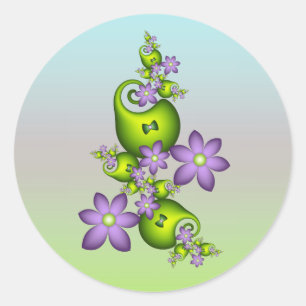 Blumen-Fantasie Flieder-Blumen Grüne Formen Frakta Runder Aufkleber