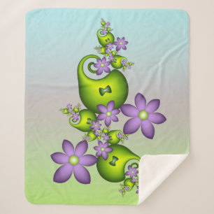 Blumen-Fantasie Flieder-Blumen Grüne Formen Frakta Sherpadecke