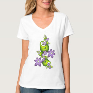 Blumen-Fantasie Flieder-Blumen Grüne Formen Frakta T-Shirt