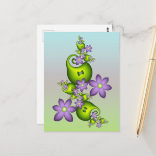 Blumen-Fantasie Flieder-Blüten Grüne Formen Frakta Postkarte