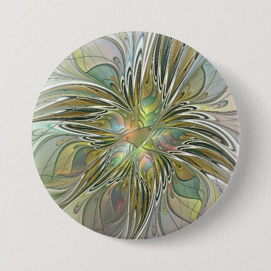 Blumen-Fantasie Moderne Fraktal-Kunst-Blume mit Go Button (Vorderseite)