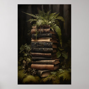Blumen-Farn-Bücher Druck, Dark Academia Gothic Poster