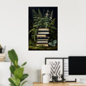 Blumen-Farn-Buchstapel-Druck, Dark Academia Poster (Heimbüro)