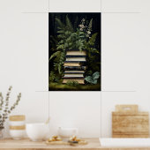 Blumen-Farn-Buchstapel-Druck, Dark Academia Poster (Küche)