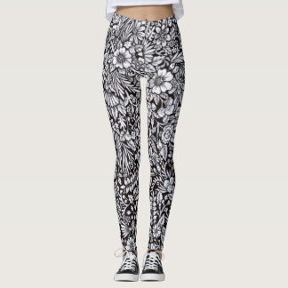Blumen-Feld-Schwarzweiss-Leggings Leggings